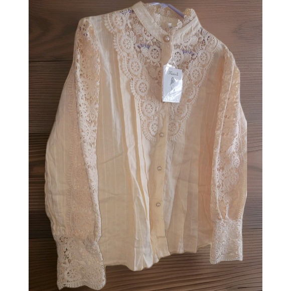 NWT Victorian Yellow Renaissance Blouse 3X Edwardian Romantic Feminine Crochet - Picture 2 of 8